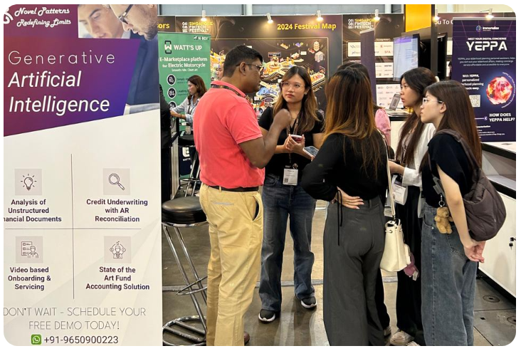 Ashutosh Singh, CFO & Head of Products at Novel Patterns, engaging with visitors and providing insights about the products at the Singapore Fintech Festival 2024