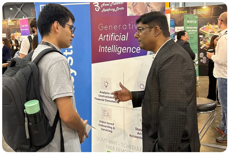 Ashutosh Singh, CFO & Head of Products at Novel Patterns, engaging with visitors and providing insights about the products at the Singapore Fintech Festival 2024