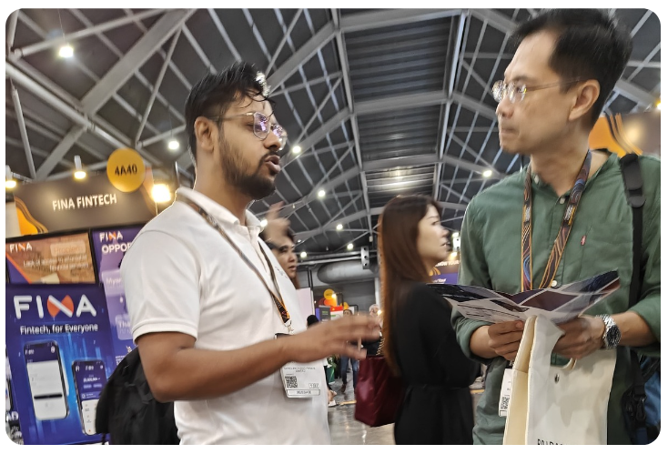 Anish Kumar, Sales & Marketing Director at Novel Patterns, engaging with visitors and providing insights about the products at the Singapore Fintech Festival 2024